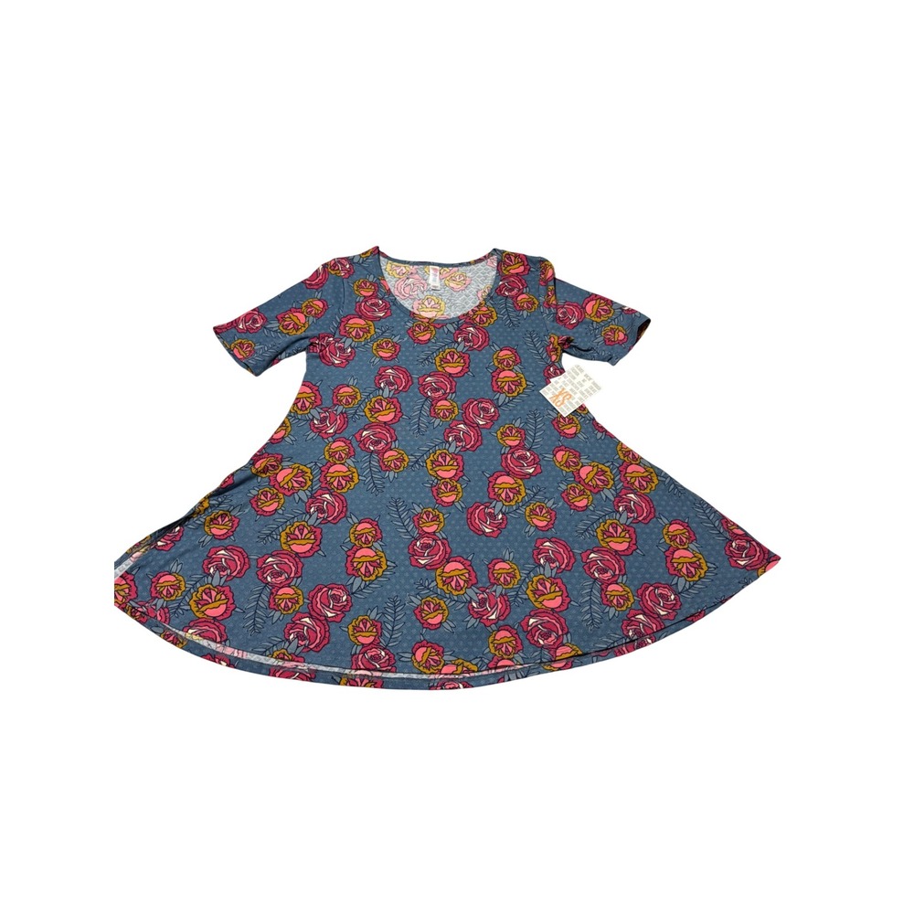 LuLaRoe Perfect T Cottagecore Tunic XS Blue Floral Rose Swing Top NWT Romantic